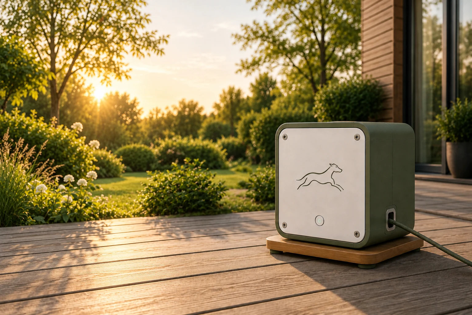 RPB concept rendering: a compact enclosure with a running-dog emblem and line guide